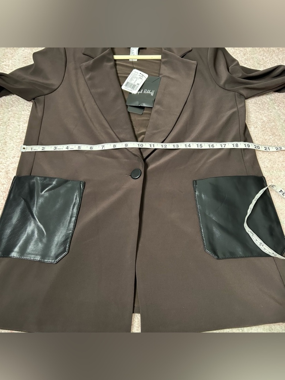 NWT Joseph Ribkoff Women's Brown Blazer with Black Faux Leather Pockets Size 10 - Picture 9 of 13